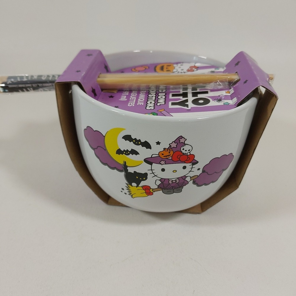 Hello Kitty‎ Ceramic bowl With Chopsticks Halloween Large New Sanrio